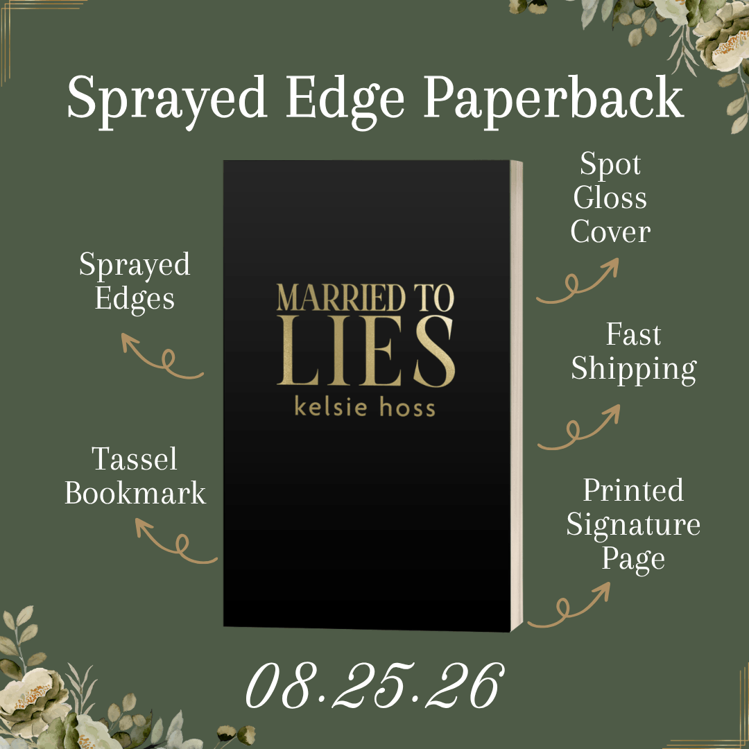 Book titled 'Married to Lies' by Kelsie Hoss with promotional text on a green background