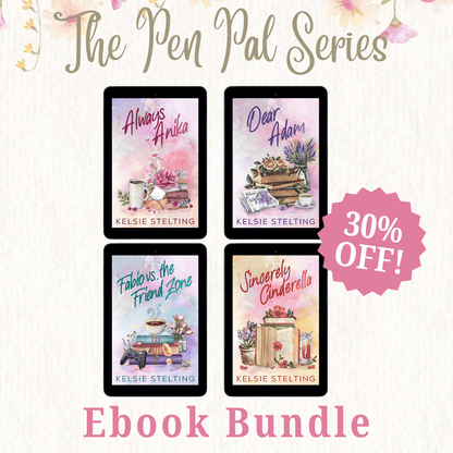 The Pen Pal Series Ebook Bundle features 4 ebooks, and is 30% Off. The books are Always Anika, Dear Adam, Fabio vs. The Friend Zone and Sincerely Cinderella by Author Kelsie Stelting
