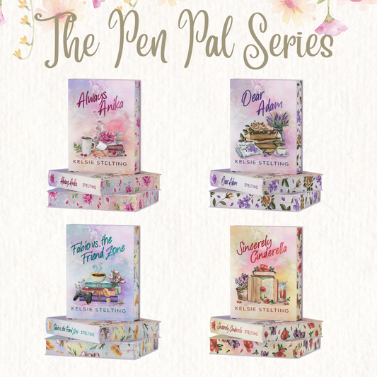 The image is a floral background with four paperbacks presented 
The Penpal Series
Always Anika
Dear Adam
Fabio & the Friend Zone
Sincerely Cinderella 
EBook Bundle 