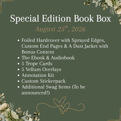Promotional text for a 'Special Edition Book Box' with details on contents and release date.