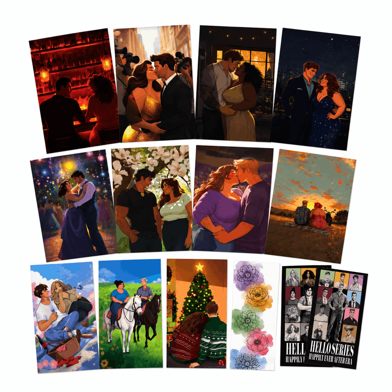 Vellum art featuring scenes from each of the books in the Hello Series by Kelsie Hoss