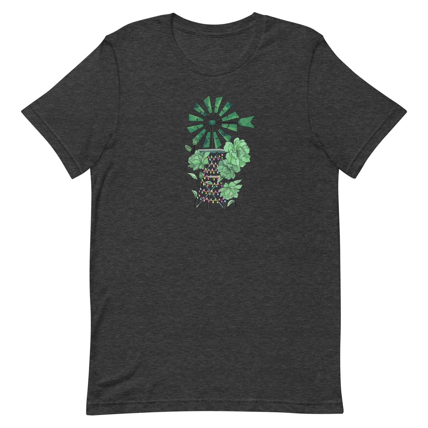 Floral windmill design with christmaslights, gray shirt