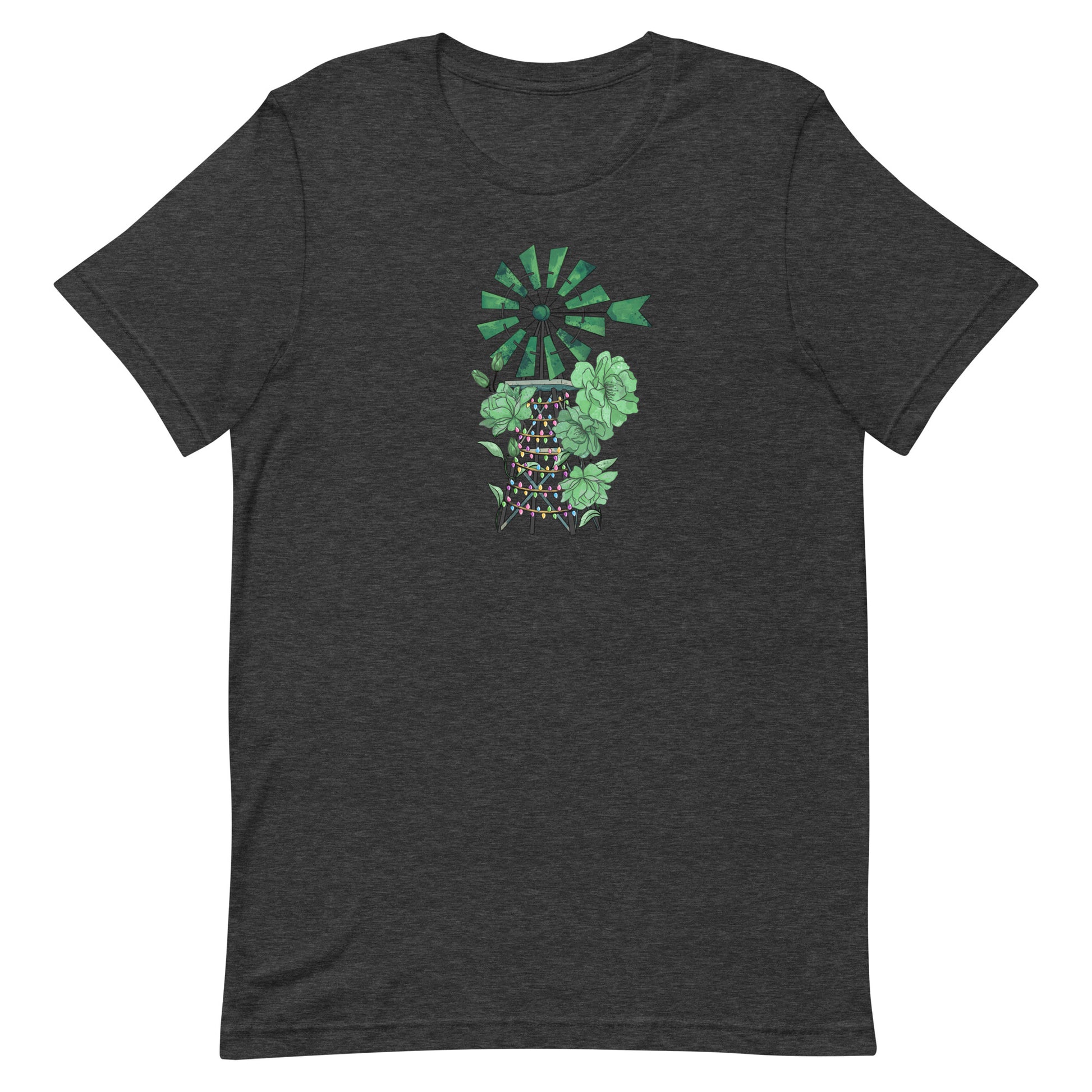 Floral windmill design with christmaslights, gray shirt