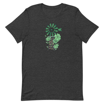 Floral windmill design with christmaslights, gray shirt