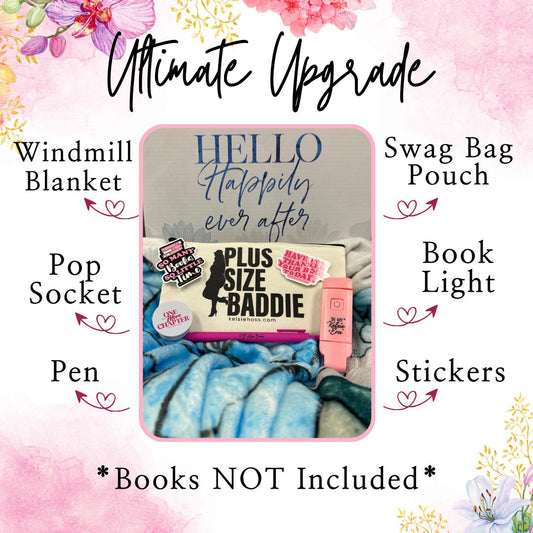 Ultimate Upgrade contains a fleece windmill blanket, a swag bag pouch, a book light, stickers, a pen and a pop socket. Books Not Included 